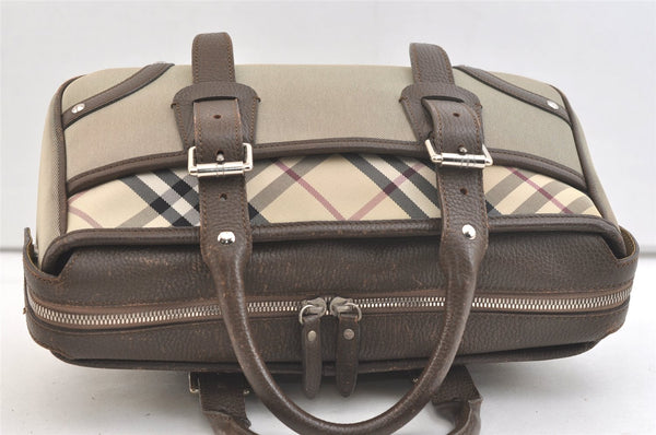 Authentic BURBERRY Vintage Nova Check Nylon Leather Hand Bag Khaki Green 2564K