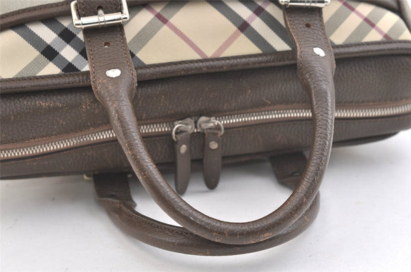 Authentic BURBERRY Vintage Nova Check Nylon Leather Hand Bag Khaki Green 2564K