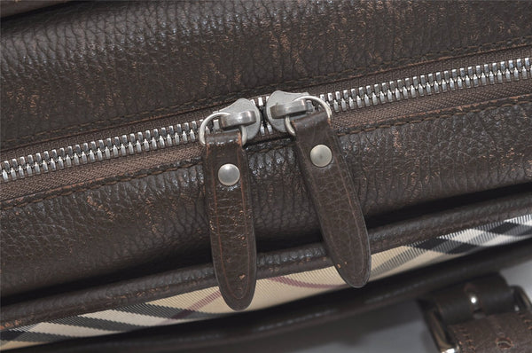 Authentic BURBERRY Vintage Nova Check Nylon Leather Hand Bag Khaki Green 2564K