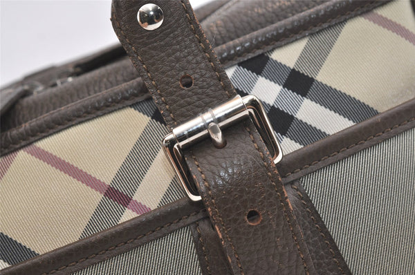 Authentic BURBERRY Vintage Nova Check Nylon Leather Hand Bag Khaki Green 2564K