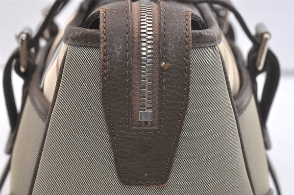 Authentic BURBERRY Vintage Nova Check Nylon Leather Hand Bag Khaki Green 2564K