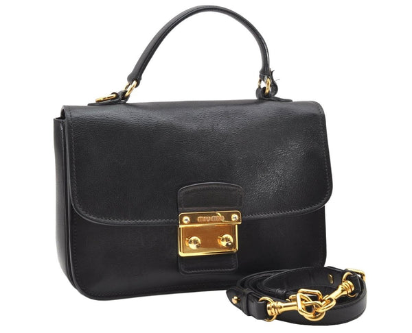 Authentic MIU MIU Vintage Leather 2Way Shoulder Hand Bag Purse Black 2565K