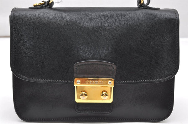 Authentic MIU MIU Vintage Leather 2Way Shoulder Hand Bag Purse Black 2565K