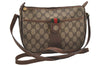 Authentic GUCCI Web Sherry Line Shoulder Cross Bag GG PVC Leather Brown 2576J