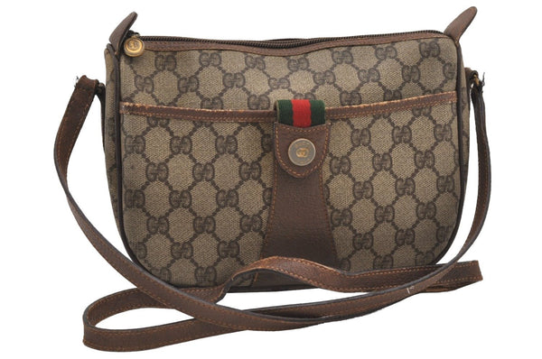 Authentic GUCCI Web Sherry Line Shoulder Cross Bag GG PVC Leather Brown 2576J