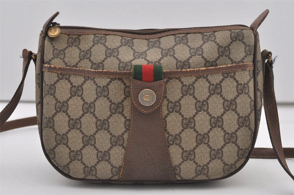 Authentic GUCCI Web Sherry Line Shoulder Cross Bag GG PVC Leather Brown 2576J