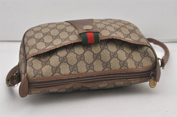 Authentic GUCCI Web Sherry Line Shoulder Cross Bag GG PVC Leather Brown 2576J