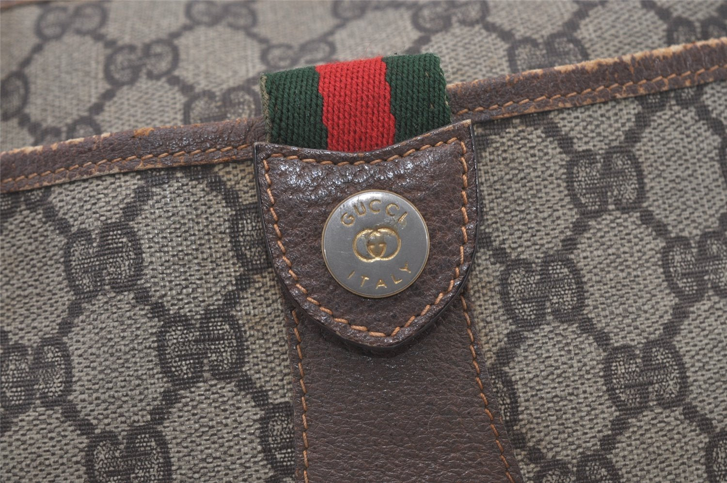 Authentic GUCCI Web Sherry Line Shoulder Cross Bag GG PVC Leather Brown 2576J