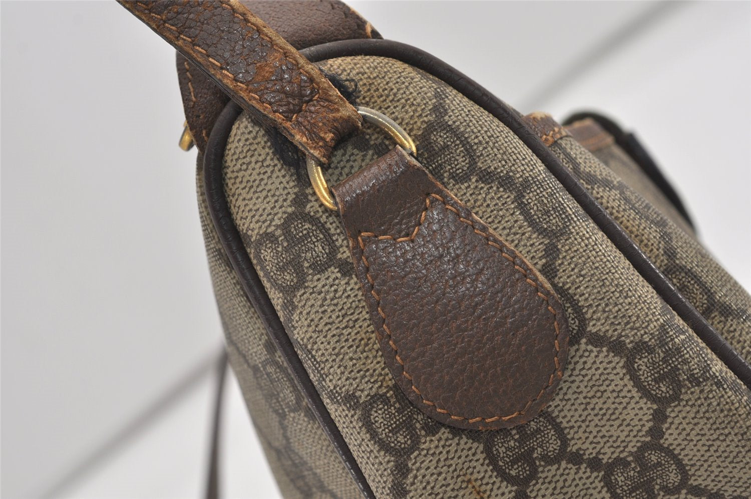 Authentic GUCCI Web Sherry Line Shoulder Cross Bag GG PVC Leather Brown 2576J