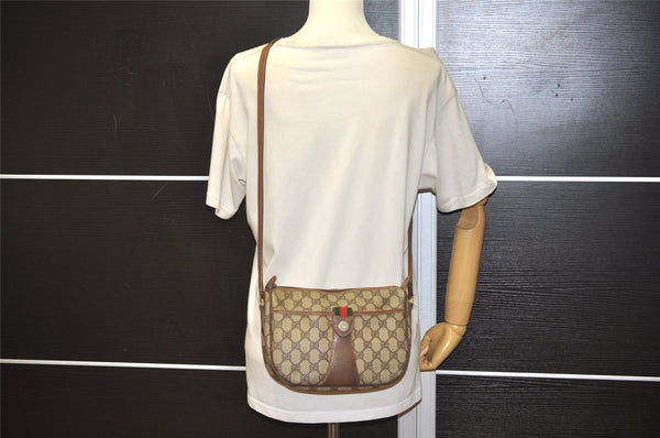 Authentic GUCCI Web Sherry Line Shoulder Cross Bag GG PVC Leather Brown 2576J