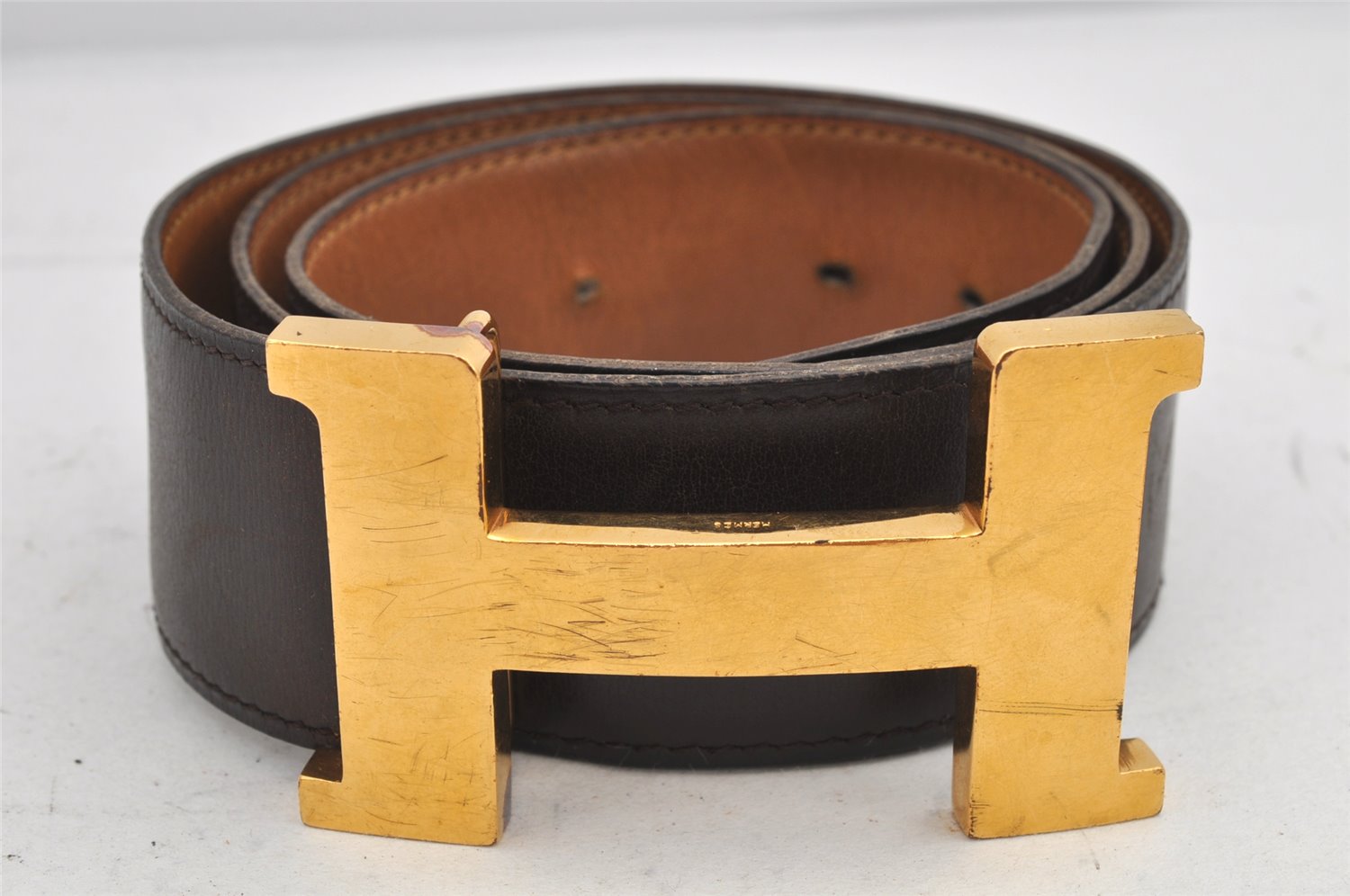 Authentic HERMES Vintage Leather Belt Reversible 30.7-32.3