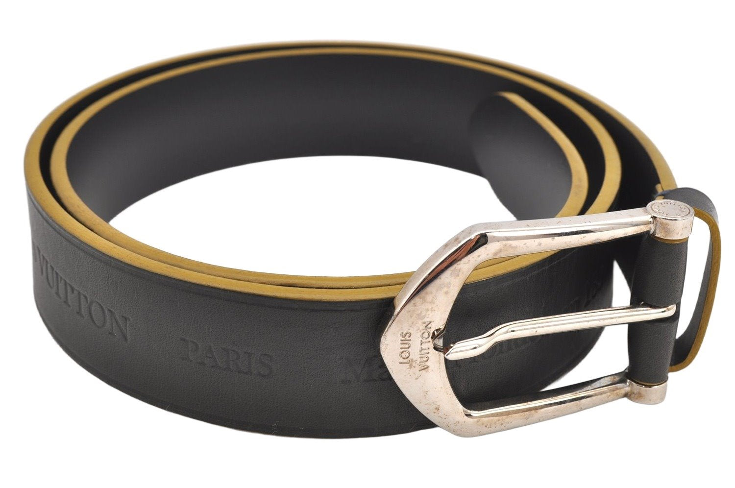 Auth Louis Vuitton Leather Belt Maison fondee en 1854 35.4