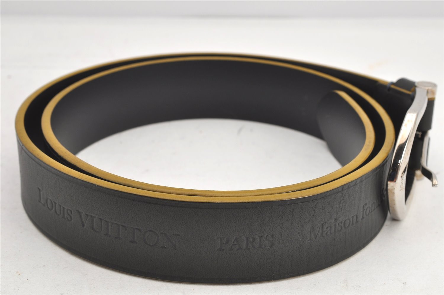 Auth Louis Vuitton Leather Belt Maison fondee en 1854 35.4