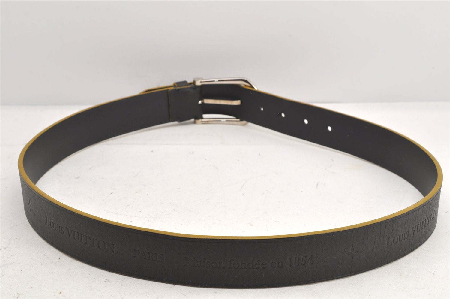 Auth Louis Vuitton Leather Belt Maison fondee en 1854 35.4
