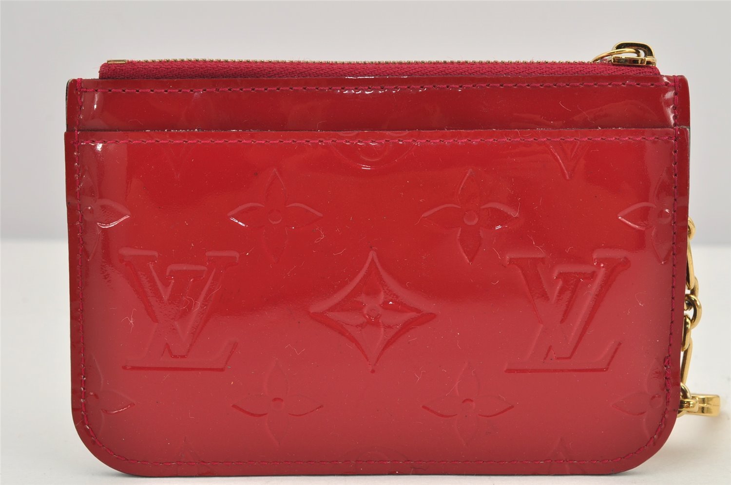 Authentic Louis Vuitton Vernis Pochette Cles NM Coin Purse Case M91669 Red 2590K