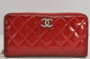 Authentic CHANEL Brilliant Enamel Matelasse Long Wallet Purse Red CC Box 2594K