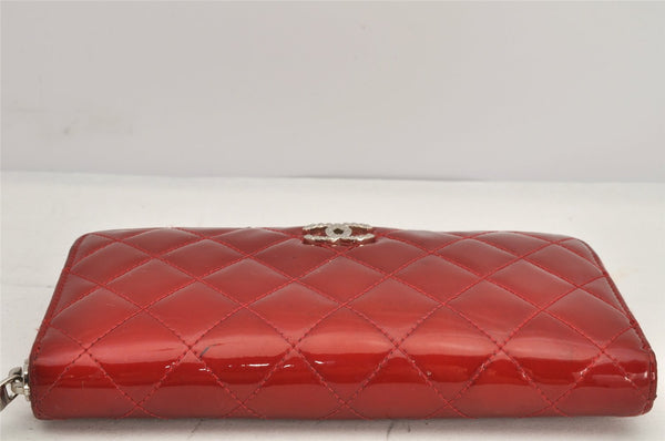 Authentic CHANEL Brilliant Enamel Matelasse Long Wallet Purse Red CC Box 2594K