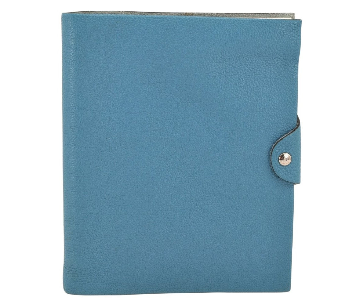 Authentic HERMES Yuris GM Agenda Note Book Cover Leather Light Blue 2595K