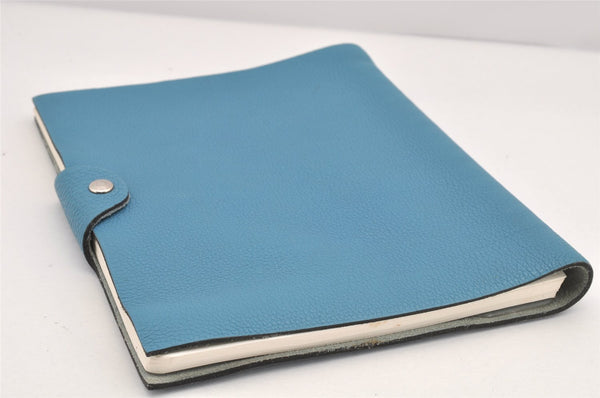 Authentic HERMES Yuris GM Agenda Note Book Cover Leather Light Blue 2595K