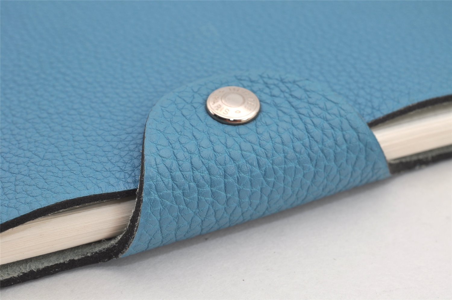 Authentic HERMES Yuris GM Agenda Note Book Cover Leather Light Blue 2595K