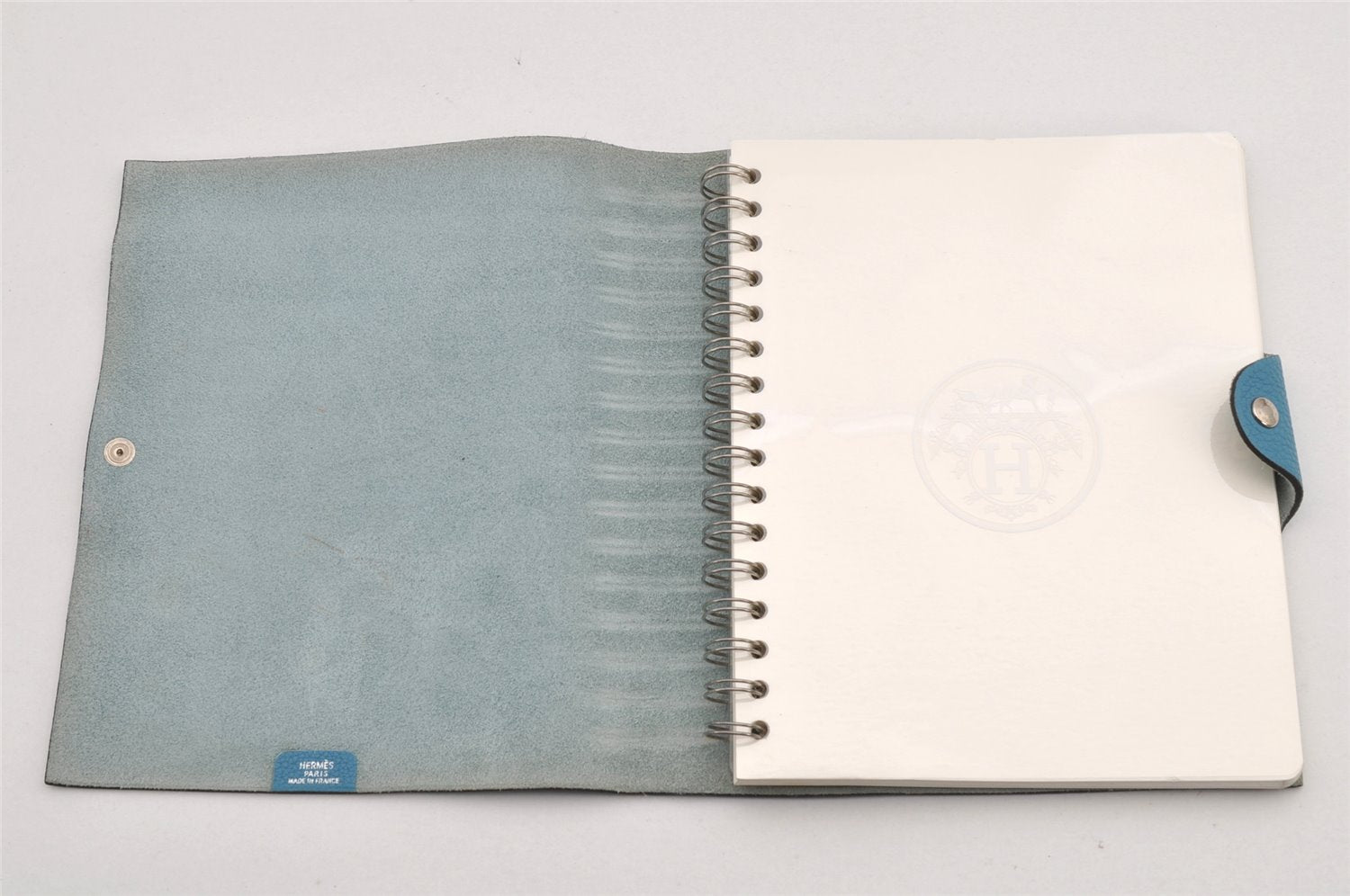 Authentic HERMES Yuris GM Agenda Note Book Cover Leather Light Blue 2595K