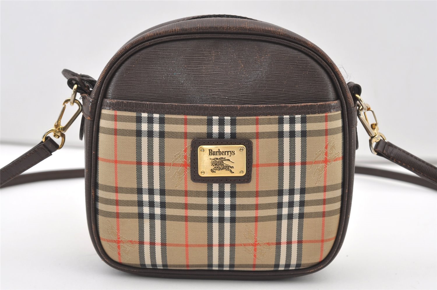 Authentic Burberrys Nova Check Shoulder Cross Bag Canvas Leather Beige 2599J