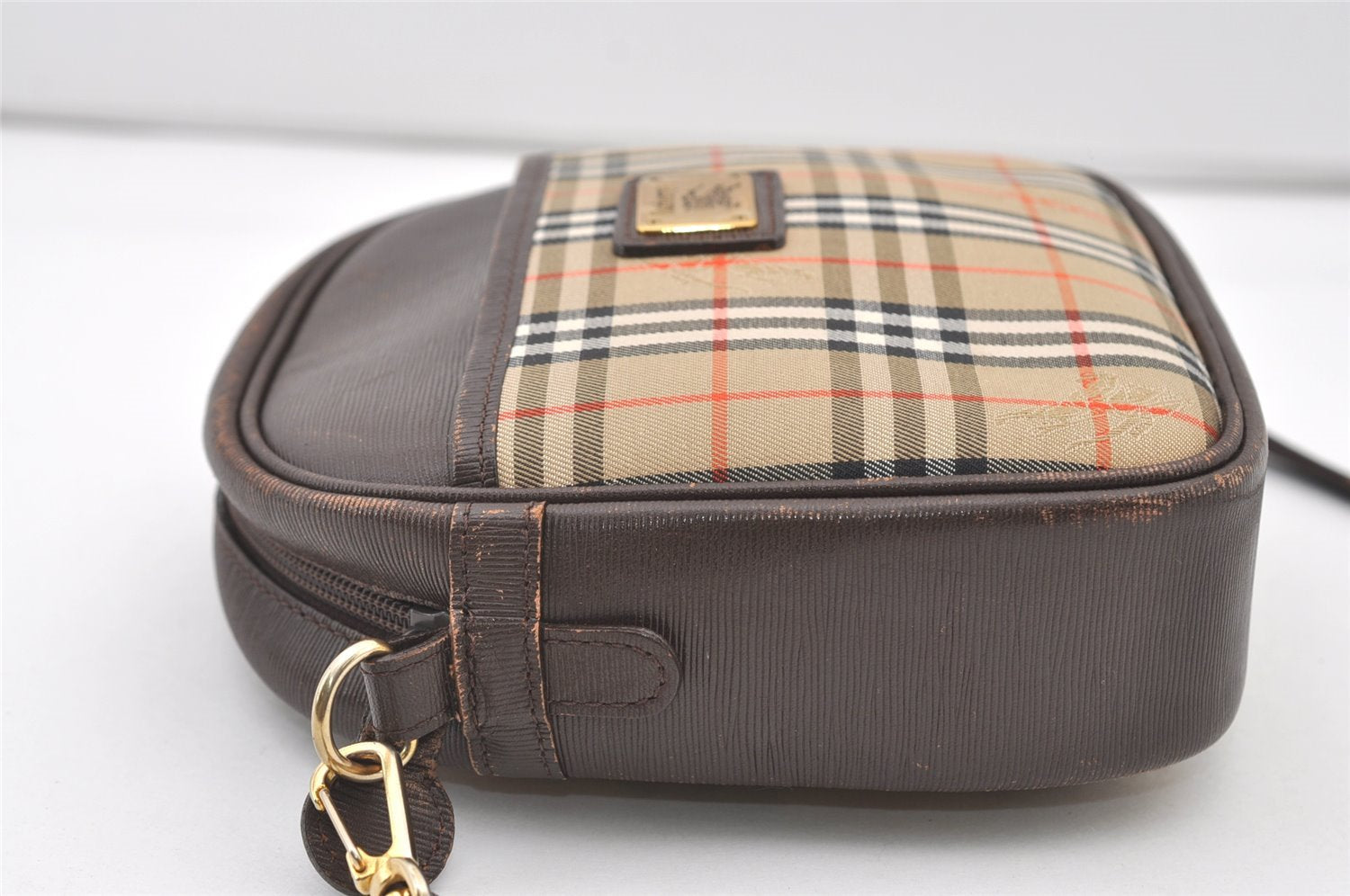 Authentic Burberrys Nova Check Shoulder Cross Bag Canvas Leather Beige 2599J