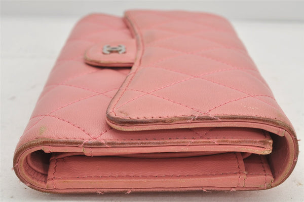 Authentic CHANEL Calf Skin Matelasse Long Wallet Purse CC Logo Pink Box 2599K