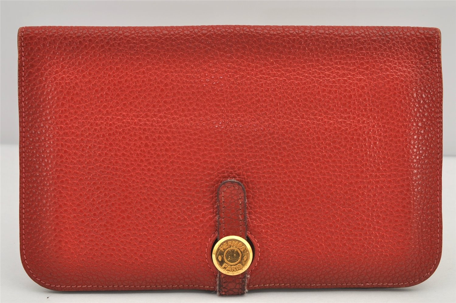 Authentic HERMES Dogon GM Leather Long Wallet Purse Red 2600K