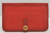 Authentic HERMES Dogon GM Leather Long Wallet Purse Red 2600K