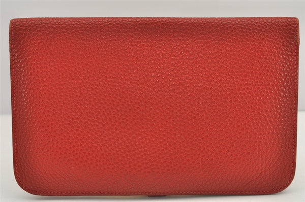 Authentic HERMES Dogon GM Leather Long Wallet Purse Red 2600K