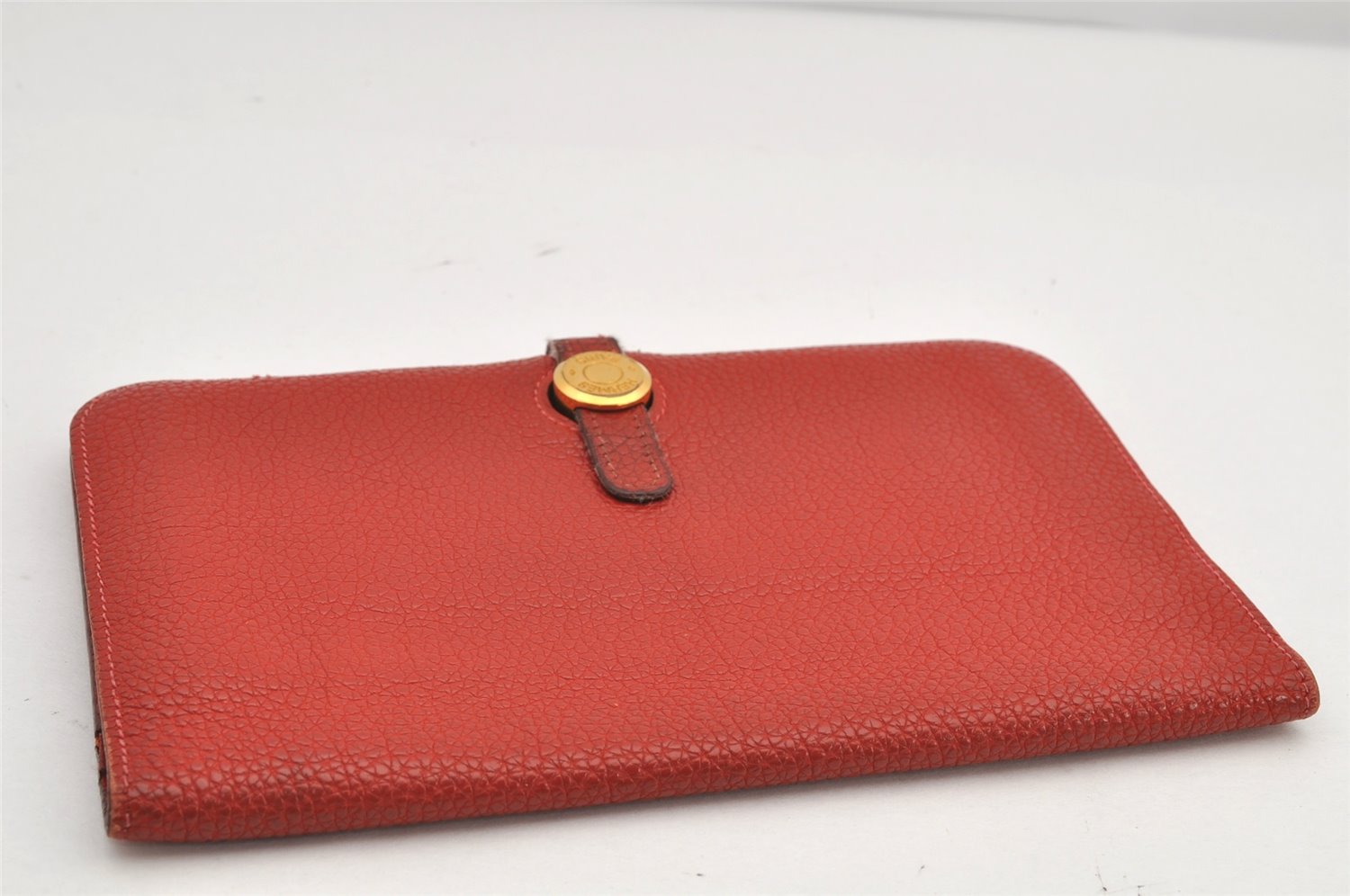 Authentic HERMES Dogon GM Leather Long Wallet Purse Red 2600K