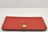 Authentic HERMES Dogon GM Leather Long Wallet Purse Red 2600K