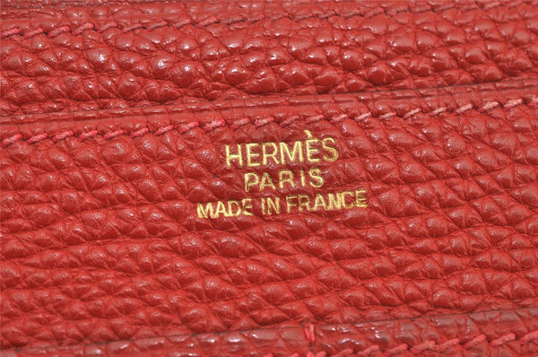 Authentic HERMES Dogon GM Leather Long Wallet Purse Red 2600K