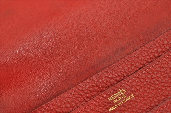 Authentic HERMES Dogon GM Leather Long Wallet Purse Red 2600K