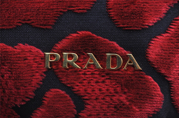 Authentic PRADA Studs Velour Leather Drawstring Hand Bag Purse Red Black 2601J