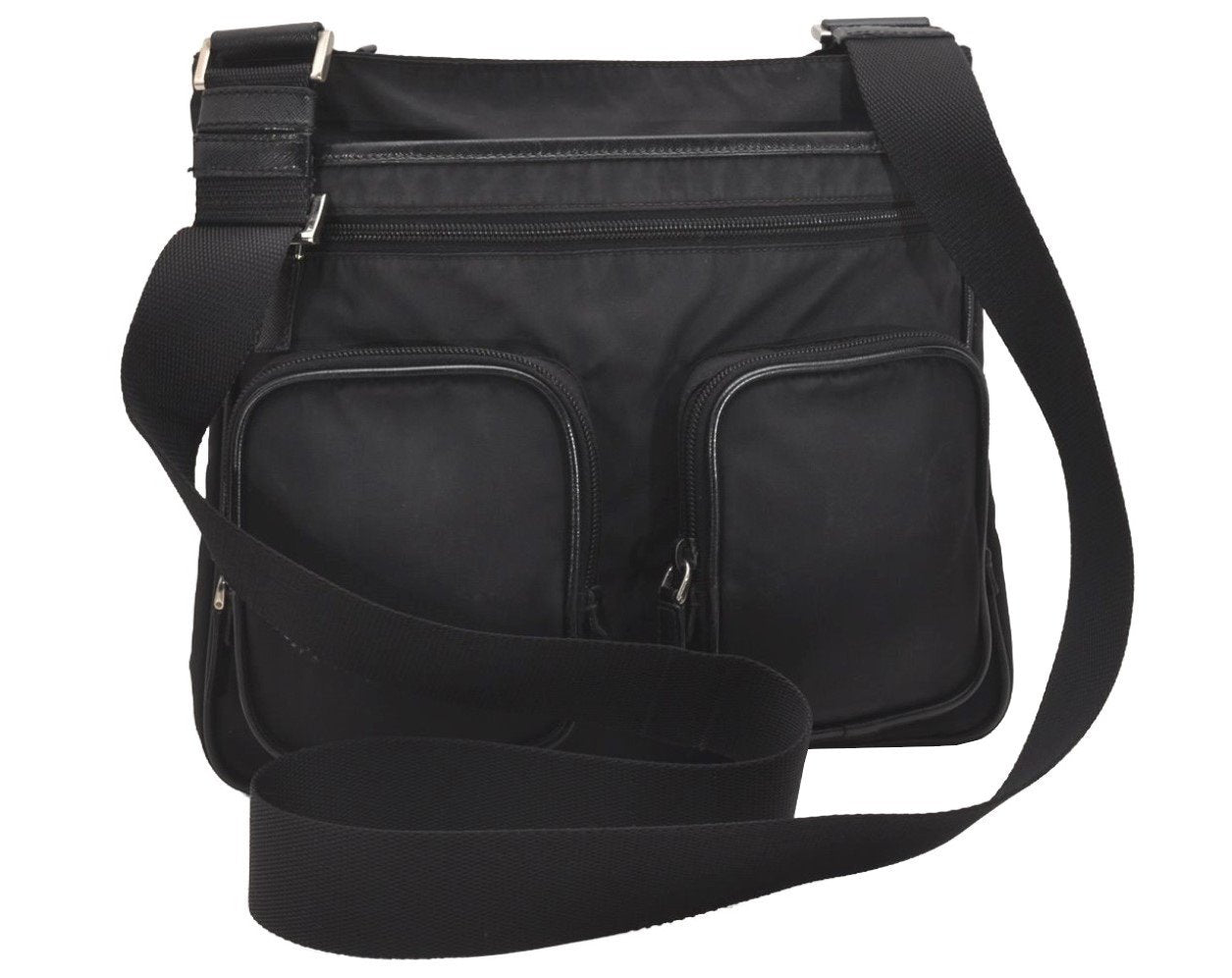Authentic PRADA Nylon Tessuto Leather Shoulder Cross Body Bag Purse Black 2602J