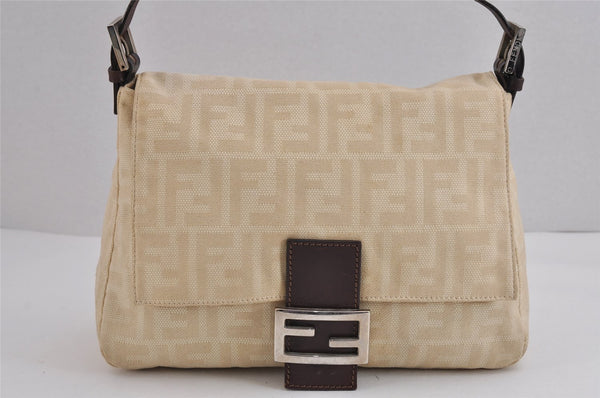 Authentic FENDI Zucca Mamma Baguette Shoulder Bag Canvas Leather Beige 2603J