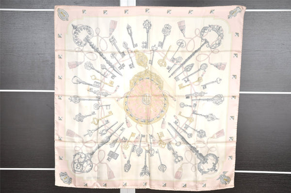 Authentic HERMES Carre 90 Scarf "LES CLES" Silk Pink 2604I