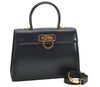 Authentic Salvatore Ferragamo Gancini Leather 2Way Shoulder Hand Bag Navy 2604K