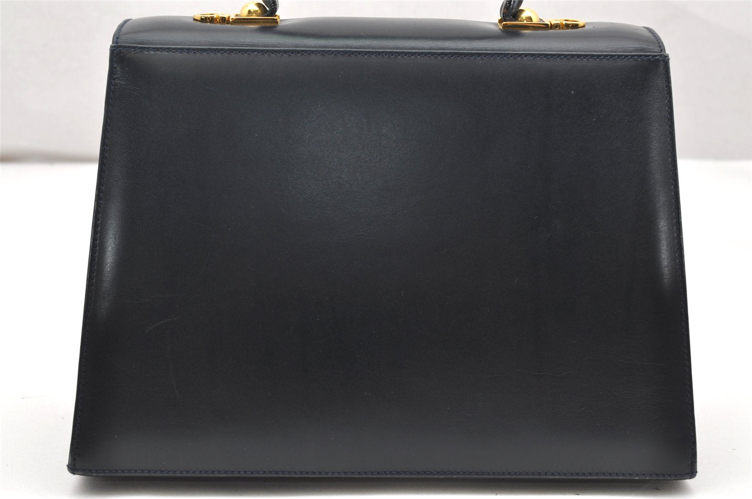 Authentic Salvatore Ferragamo Gancini Leather 2Way Shoulder Hand Bag Navy 2604K