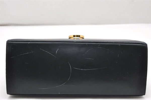 Authentic Salvatore Ferragamo Gancini Leather 2Way Shoulder Hand Bag Navy 2604K