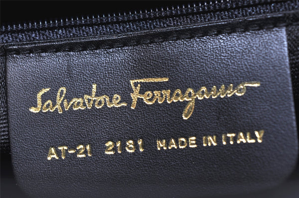 Authentic Salvatore Ferragamo Gancini Leather 2Way Shoulder Hand Bag Navy 2604K