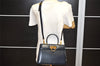 Authentic Salvatore Ferragamo Gancini Leather 2Way Shoulder Hand Bag Navy 2604K