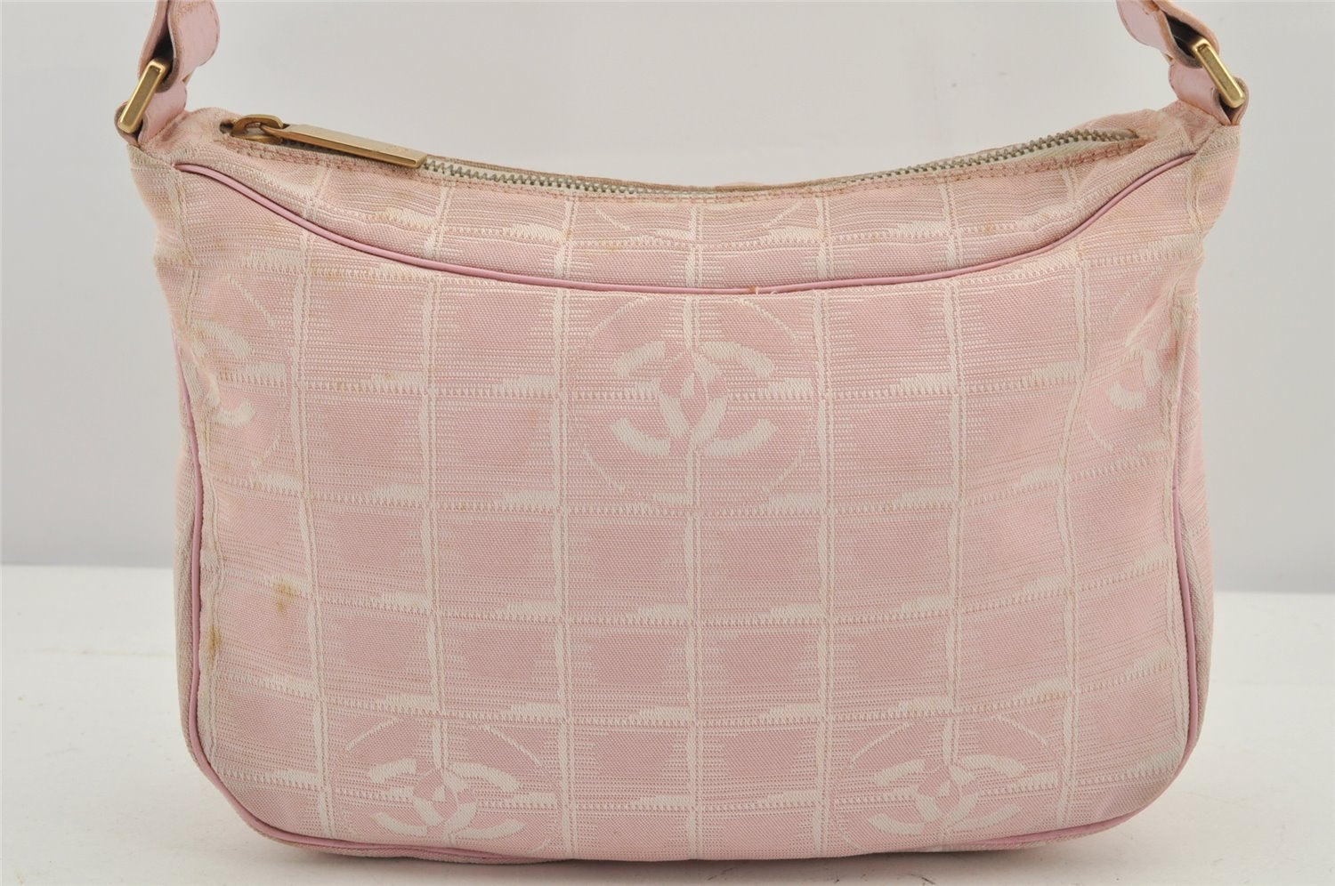 Authentic CHANEL New Travel Line Shoulder Hand Bag Nylon Leather Pink 2605K