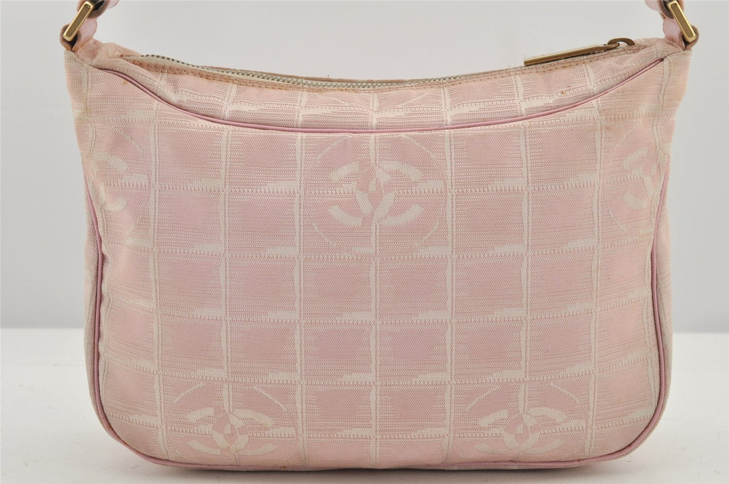 Authentic CHANEL New Travel Line Shoulder Hand Bag Nylon Leather Pink 2605K