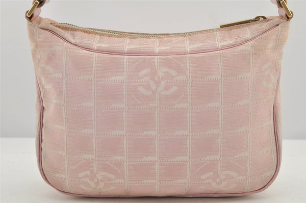 Authentic CHANEL New Travel Line Shoulder Hand Bag Nylon Leather Pink 2605K