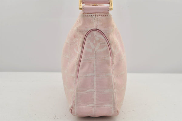 Authentic CHANEL New Travel Line Shoulder Hand Bag Nylon Leather Pink 2605K
