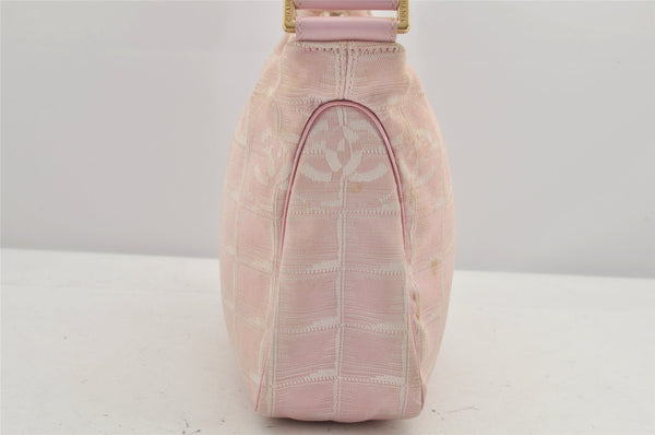 Authentic CHANEL New Travel Line Shoulder Hand Bag Nylon Leather Pink 2605K