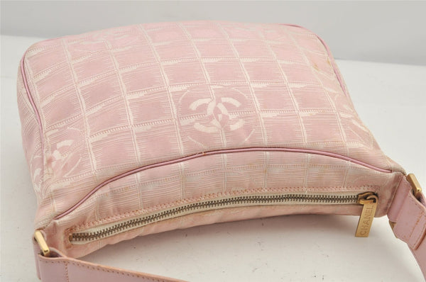 Authentic CHANEL New Travel Line Shoulder Hand Bag Nylon Leather Pink 2605K